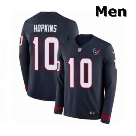 Men Nike Houston Texans 10 DeAndre Hopkins Limited Navy Blue Therma Long Sleeve NFL Jersey